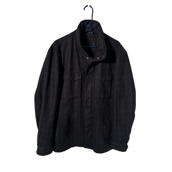 Elie Tahari Mens Wool Coat Winter Charcoal Grey Windowpane Size XL Luxury - Picture 1 of 5